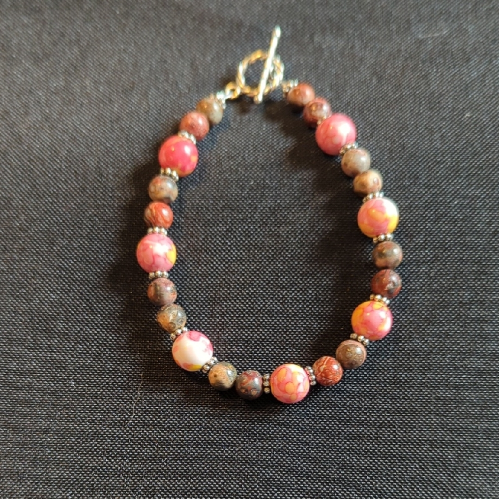 Chic Pink and Brown Beaded Bracelet